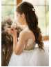 White Lace Tulle Transparent Back Flower Girl Dress